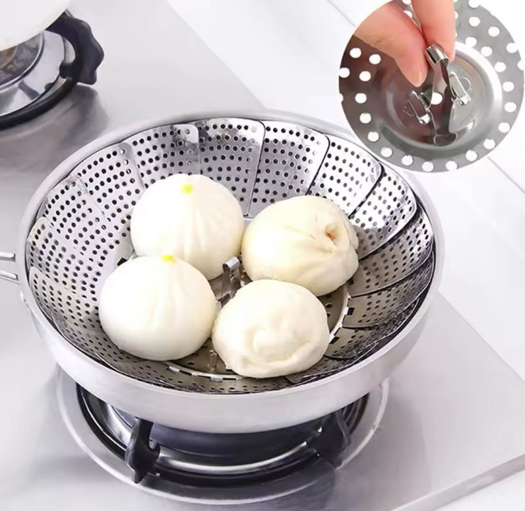 Multifunctional Stainless Cooking Steamer, Foldable Kitchen Steamer Plate, Anti-Scald Steamer Basket, Deep Fryer Pot Strainer