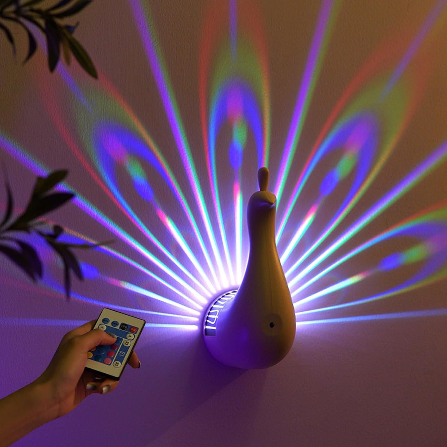 Peacock Wall Lamp,7 Colors Atmosphere Peacock Touch Lamp for Bedroom,with Remote Control,Timing Function
