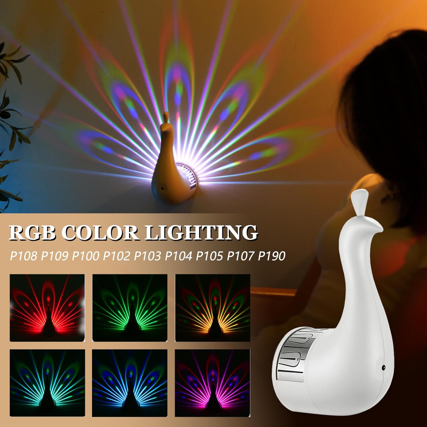 Peacock Wall Lamp,7 Colors Atmosphere Peacock Touch Lamp for Bedroom,with Remote Control,Timing Function