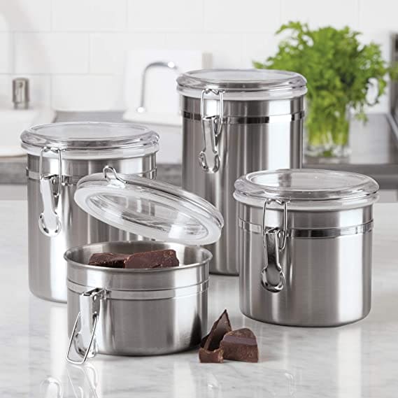 Set Of 4 Stainless Steel Airtight Sealed Canister, Coffee Flour Sugar Tea Container, Kitchen Container Seal Storage Jars With Plastic Cover, Miscellaneous Grain Food Storage Containers, Metal Sealed Can, Tea Leaf Organizer, Kitchen Accessories