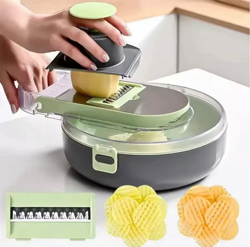 14 In 1 Vegetable Chopper,  Draining Vegetable Cutter With Stainless Steel Blades, Manual Hand Food Chopper, Kitchen Gadget