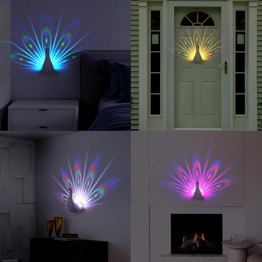 Peacock Wall Lamp,7 Colors Atmosphere Peacock Touch Lamp for Bedroom,with Remote Control,Timing Function