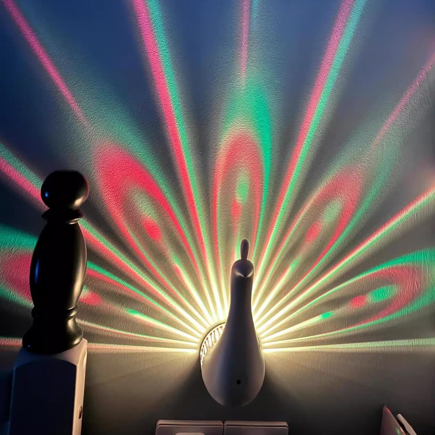 Peacock Wall Lamp,7 Colors Atmosphere Peacock Touch Lamp for Bedroom,with Remote Control,Timing Function