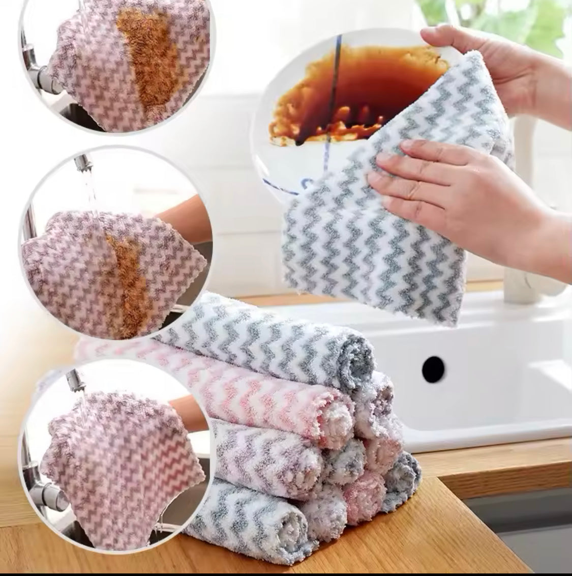 Set Of 3 Superfine Fiber Kitchen Dishwashing Cloth, Water Absorbent Cleaning Cloth, Multipurpose Household Cleaning Tools