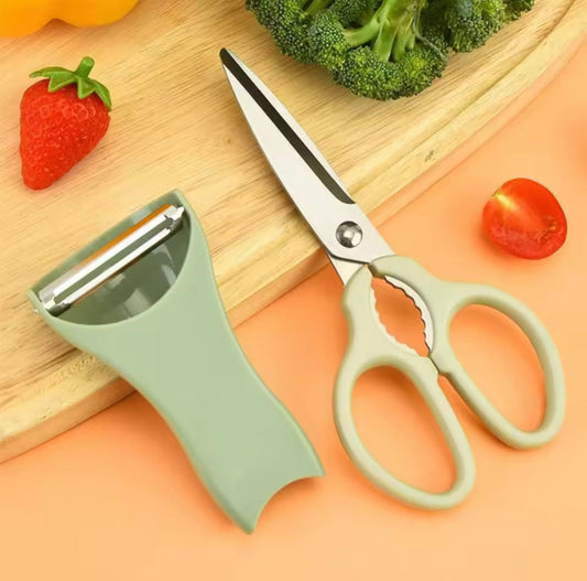 Kitchen Scissors And Peeler Set, Standable Stainless Steel Scissors And Peeler, Vegetable Cutting Scissors, Dryfruit Cutting Scissors And Peeler