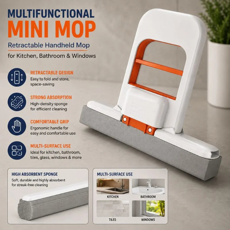 Multifunctional Mini Mop – Retractable Handheld Mop for Kitchen, Bathroom & Windows