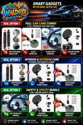 WALDRO Ultimate 5-in-1 Car Care & Road Safety Mega Bundle – 1 High Pressure Spray Nozzle, 2 Vacuum Magnetic Phone Holder, 3 Blind-Spot Mirrors (2 Pcs)  4 Set Of 2 Windshield Repair Kit