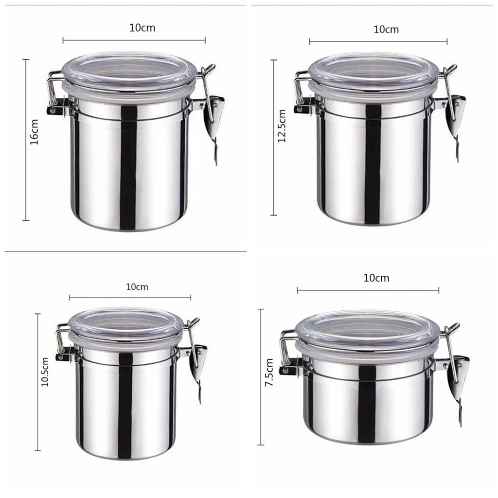 Set Of 4 Stainless Steel Airtight Sealed Canister, Coffee Flour Sugar Tea Container, Kitchen Container Seal Storage Jars With Plastic Cover, Miscellaneous Grain Food Storage Containers, Metal Sealed Can, Tea Leaf Organizer, Kitchen Accessories